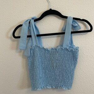 Nasty Gal Shirred Enough Tie Crop Top Baby Blue (Ice Blue) Size M New with Tags